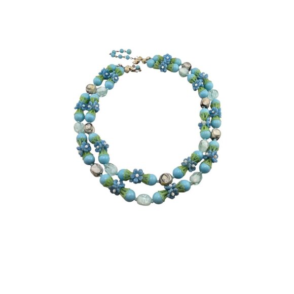 Vintage Signed Hong Kong Double Strand Flower Fruit Salad Necklace (A1793) - Picture 2 of 5